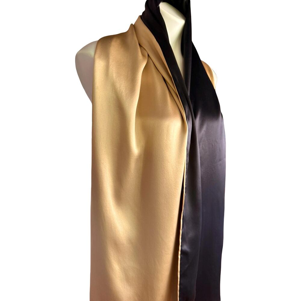 Vintage 1930s Reversible Silk Charmeuse Scarf Wrap Gold Black 21x88 - Picture 4 of 15